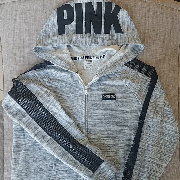 PINK Victoria's Secret Tops - Victoria Secret PINK Mesh Trim Marl Gray Sweater